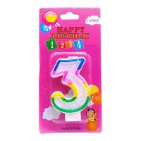 Свічка-цифра кольорова з блискітками 3 6 см MIC 10-112