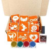 Набір для біо-тату "Love Story #2 - гліттер" set-love-story-2-glitter 9 трафаретів