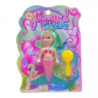 Лялька русалка, 12 см, гребінець (рожева з зеленим волоссям) MIC C970-6
