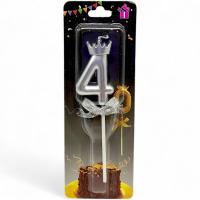 Свічка-цифра 4 з короною (Срібна) планшет MIC JY1064/TYS1