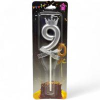 Свічка-цифра 9 з короною (Срібна) планшет MIC JY1064/TYS1