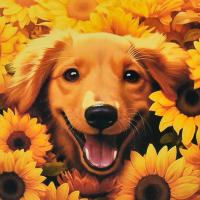 Алмазна мозаїка Пес у соняхах 30х30 см Strateg HEE16336