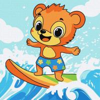 Картина по номерах Літо. Ведмедик ловить хвилю 25х25 см Ідейка KHO1250