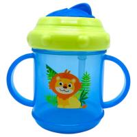 Поїлка-непроливайка з ручками та  силіконовою  трубочкою 200 мл.(СИНЯ) Lindo 7026