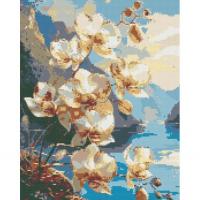 Алмазна мозаїка Квіти орхідеї біля гірської річки 40х50 см Origami OD30311