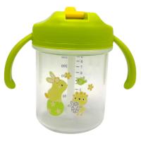 Дитячий поїльник з трубочкою, 280 мл (ПРОЗОРИЙ, ЗЕЛЕНІ РУЧКИ) Mega Zayka №0335