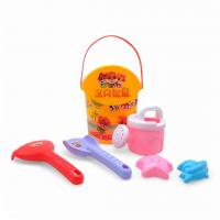 Пісочний набір 6 елементів - відро, сито, лійка, лопатка, граблі, формочки (жовтий) fansheng 733-365