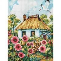 Алмазна мозаїка Мальви біля хати 30x40см Ідейка AMO8266
