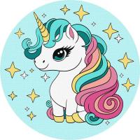 Картина за номерами (кругла) Маленька єдиноріжка d19 см  Ідейка KHO-R1042