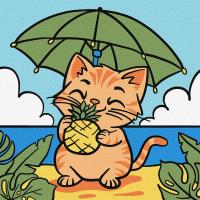 Картина за номерами Котик і ананас 25х25 см Ідейка KHO1243