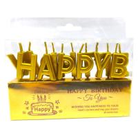 Свічки для торта Напис - Happy Birthday золото MIC 30964