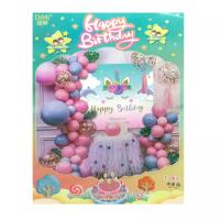 Фотозона з повітряних куль Happy Birthday- Єдиноріг постер-набір латекс.куль, кульки з блиском, пензлики, стрічка-скотч (45 елементів) Канцмир 002-PЛК