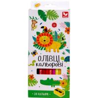 Олівці кольорові тригранні + стругачка - 24 кольори школярик 140SH-24
