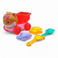 Пісочний набір Кошеня 5 елементів - машинка, лопатка, граблі, 2 формочки (рожевий) MIC 733-360