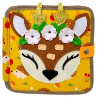 Мʼяка книжка-бізіборд Оленятко, пальчикові ігри, шнурівка, сортер за кольорами MIC C69029