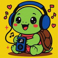 Набір для розпису по номерах для дітей Черепашка слухає музику 25х25см Ідейка KHO1295