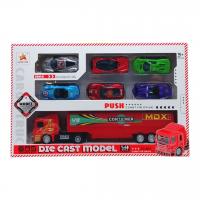 Трейлер-автовоз з машинками (червоний) mei duo xing M060E