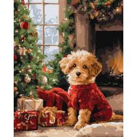 Картина по номерах Пудель біля ялинки 40х50 см Ідейка KHO6832