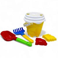 Пісочний набір (відерце, лопатка, граблі, сито, пасочки) жовтий Bamsik 1270