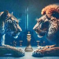 Алмазна мозаїка Тигр з левом 30х30 см Strateg HEE13830