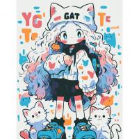 Картина по номерах аніме Дівчинка з котами 28x40 см Riviera Blanca RB-0991