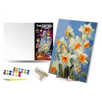 Картина по номерах 40х50 см Весняні нарциси з деревʼяною підставкою qbee QB900-029