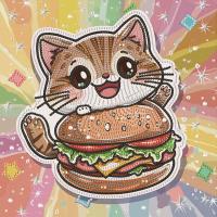 Алмазна мозаїка "Кошеня з гамбургером" DBS52207 неповна викладка 25х25 см