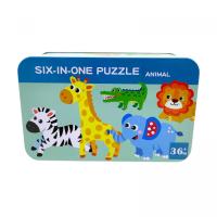 Пазли дитячі Тварини, деревʼяні, 6 пазлів, пронумеровані, в боксі MIC C73874