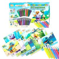 Набір для творчості Малюй піском: Динозаври, 16 карток, 12 кольорів піску, 2 мольберти, щітка Fun Game 84985