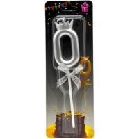 Свічка-цифра 0 з короною (СРІБЛО) 14 см MIC JY-1064/TY-S1