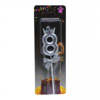 Свічка для торта Цифра 8 з короною (срібло) MIC JY-1064/TY-S1