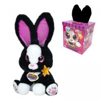 Інтерактивна іграшка Магічне зайченя, сидяча, вушка підсвічуються, пісні англійською, відтворює мелодії, реагує на дотик палички до носа, в коробці, (ЧОРНИЙ) MIC M19773