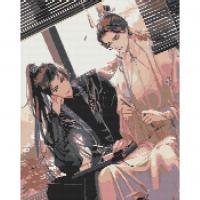 Алмазна мозаїка Аніме. Хаскі та його вчитель Білий Кіт 40х50 см Origami OD3184