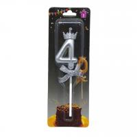 Свічка для торта Цифра 4 з короною (срібло) MIC JY-1064/TY-S1