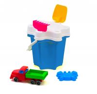 Відро Квіточка з машинкою і пісочним набором (синє) Bamsic 012/12