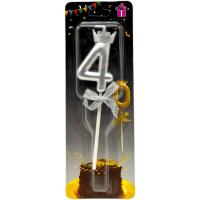 Свічка-цифра 4 з короною (СРІБЛО) 14 см MIC JY-1064/TY-S1