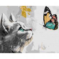 Картина за номерами з фарбами металiк Мрійлива кішечка 40х50 см Ідейка KHO6679