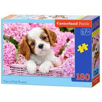 Пазли Щеня серед рожевих квітів, 180 ел Castorland B-018185