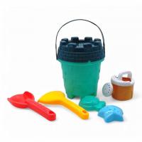 Пісочний набір  6 елементів - відро, сито, лопатка, граблі, формочки (бірюзовий) fansheng 733-341