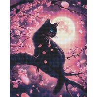 Алмазна мозаїка Чарівний кіт серед сакури 40х50 см Ідейка AMO8220