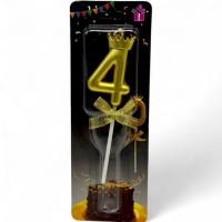 Свічка-цифра 4 з короною (Золота) планшет MIC JY1064/TYS1