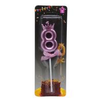Свічка для торта Цифра 8 з короною (фіолет) MIC JY-1064/TY-S1