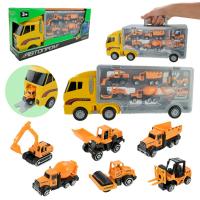 Трейлер-автовоз із металевими машинками Автопром - Будівельна техніка Автопром PS006-4