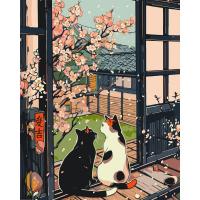 Картина по номерах Котики біля сакури 40х50 см Origami LW3404