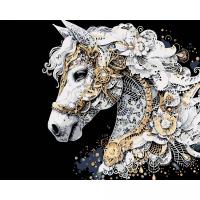 Картина по номерах на чорному фоні Кінь із золотими візерунками 40х50 см Strateg AH1240