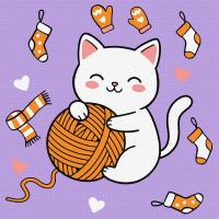 Картина по номерах для дітей Котик і клубочок (картина №3) 25х25 см Ідейка KHO1235