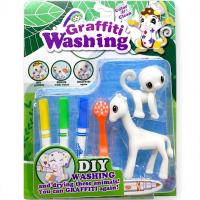 Набір для творчості Graffiti Washing (2 флоксові фігурки тварин, 3 кольорові фломастери, щіточка) - Жирафа і мавпа MIC 815