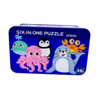 Пазли дитячі Океан, деревʼяні, 6 пазлів, пронумеровані, в боксі MIC C73878