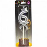Свічка-цифра 6 з короною (Срібна) планшет MIC JY1064/TYS1