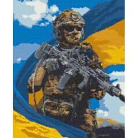 Алмазна мозаїка Воїн ЗСУ з прапором 40х50 см Origami OD3268